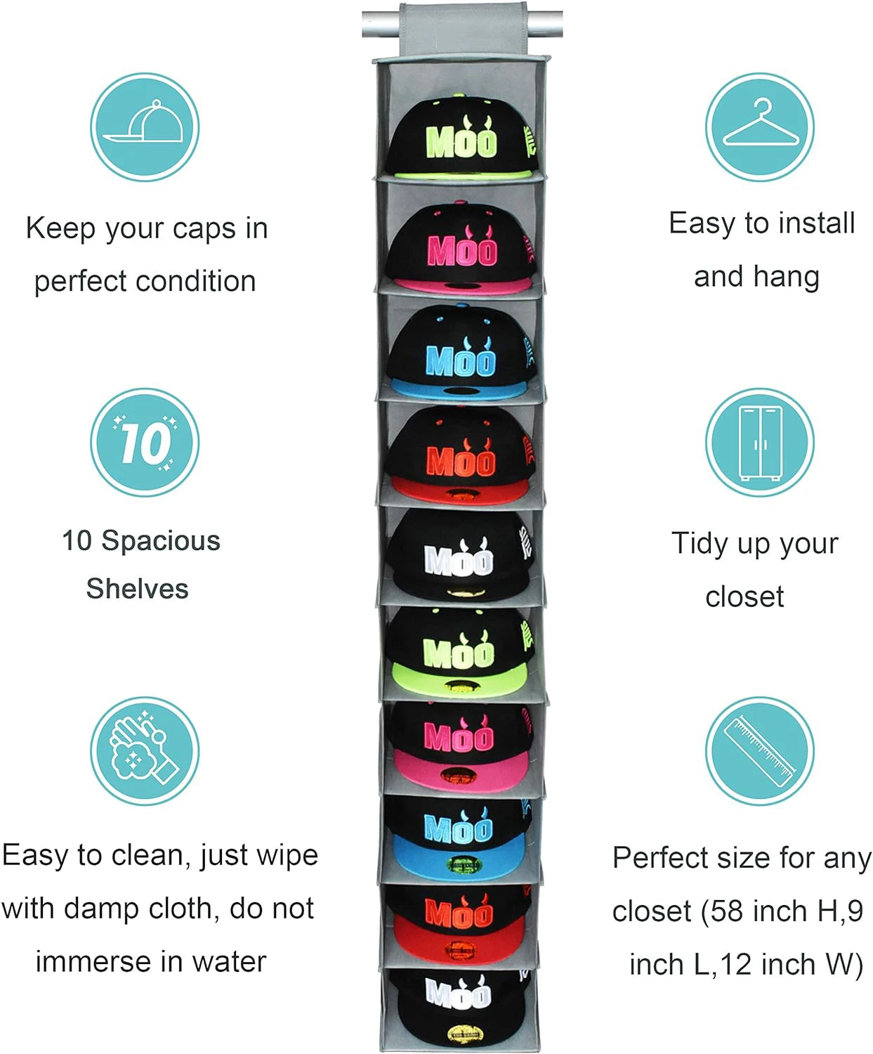 GuangZhou Factory Wholesale Hanging Closet Storage Organizers 10 Shelf Organizer For baseball Hat