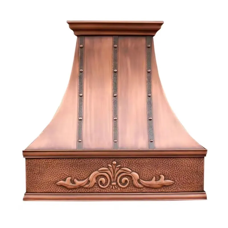 Kitchen copper range hood wall mounted vent hood customized hand hammer rustic vent chimney hood cover