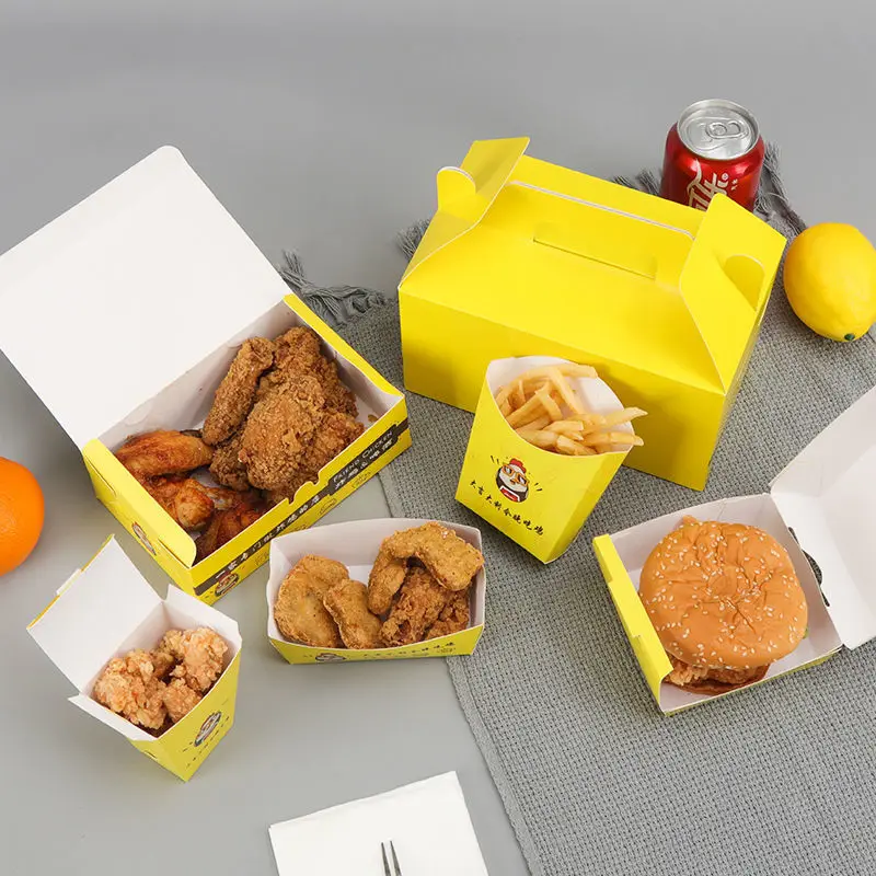 Custom size out container fried chicken fast packaging takeaway away food delivery paper box for restaurant