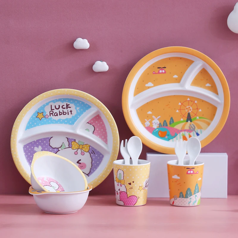 Baby Bowl Tableware Bamboo Fiber Children Kids Cutlery Sets Dinner Bamboo Fiber Baby Feeding Set