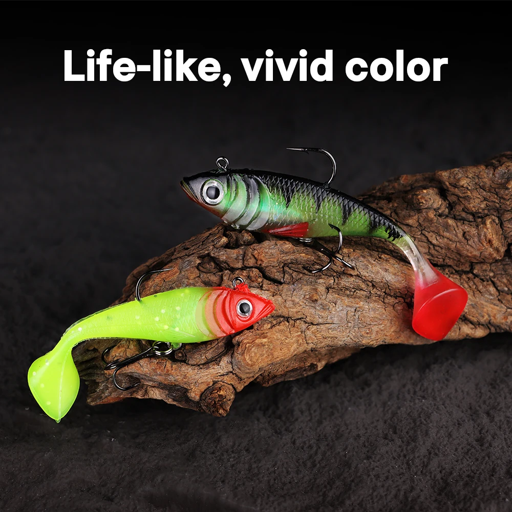 THORFORCE 80mm/11g 100mm/25.3g Luminous UV Coating Simulated Fish Scales Wrapped With Lead T Tail Soft Fishing Lures With Hooks