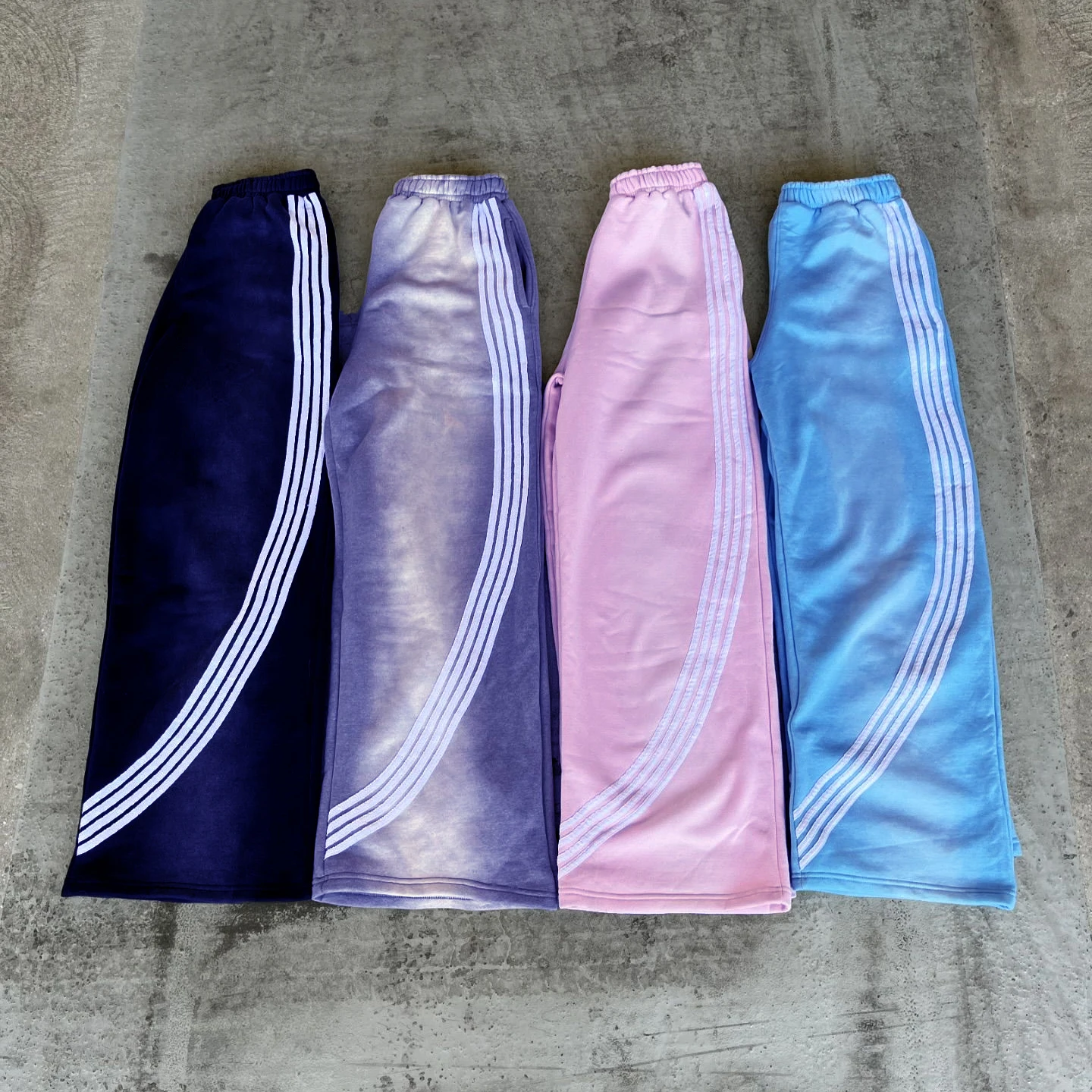 Custom High Quality Streetwear Heavyweight Wide Leg  Acid Wash Straight Leg Striped Baggy Sweatpants Men Track Pants Trousers