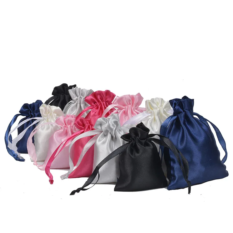 Large Satin Hair Bags Wig Bags for Hair Bundles with Tassels Custom Logo Drawstring Satin Promotion Customized Size Embossing
