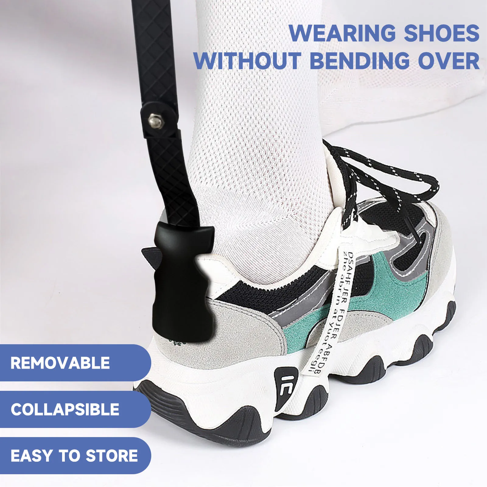Wholesale folding mini plastic shoe horn for boots adjustable shoe dressing helper for portable travel use suit for seniors
