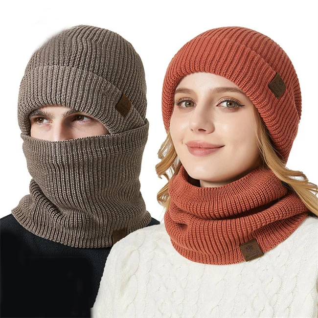 2024 унисекс Зимние шапки-ушанки ветрозащитная шапка и шарф на шею уличная Теплая Бархатная вязаная Лыжная