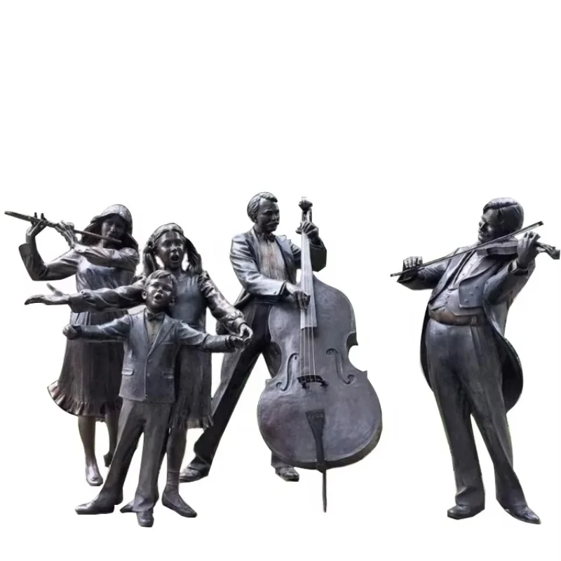Outdoor  Bronze Violin Statue Musical Instrument Sculpture Musician Family Bronze Figure Group Statue