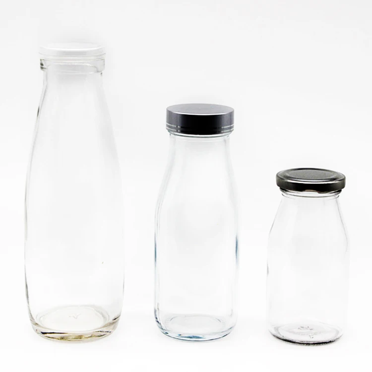 
Wholesale Classic 500ml 250ml Glass milk bottle with metal cap BPA free factory direct sale 