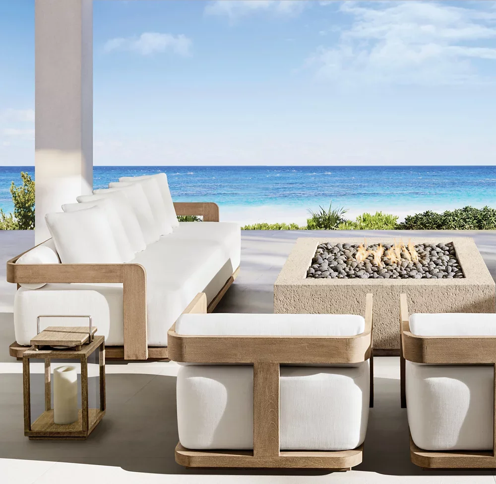 Customized Luxury Modern Outdoor Patio Furniture Sets With Cushion Teak Wood Patio Wooden Garden Sofa Sets