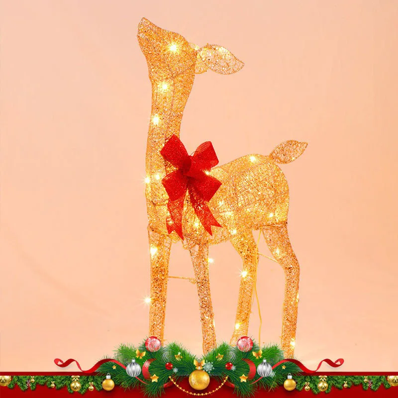 3pcs Large Lighted Reindeer Christmas Decoration Outdoor Deer Family Set LED Lights Fawn Set For Outdoor Yard Christmas