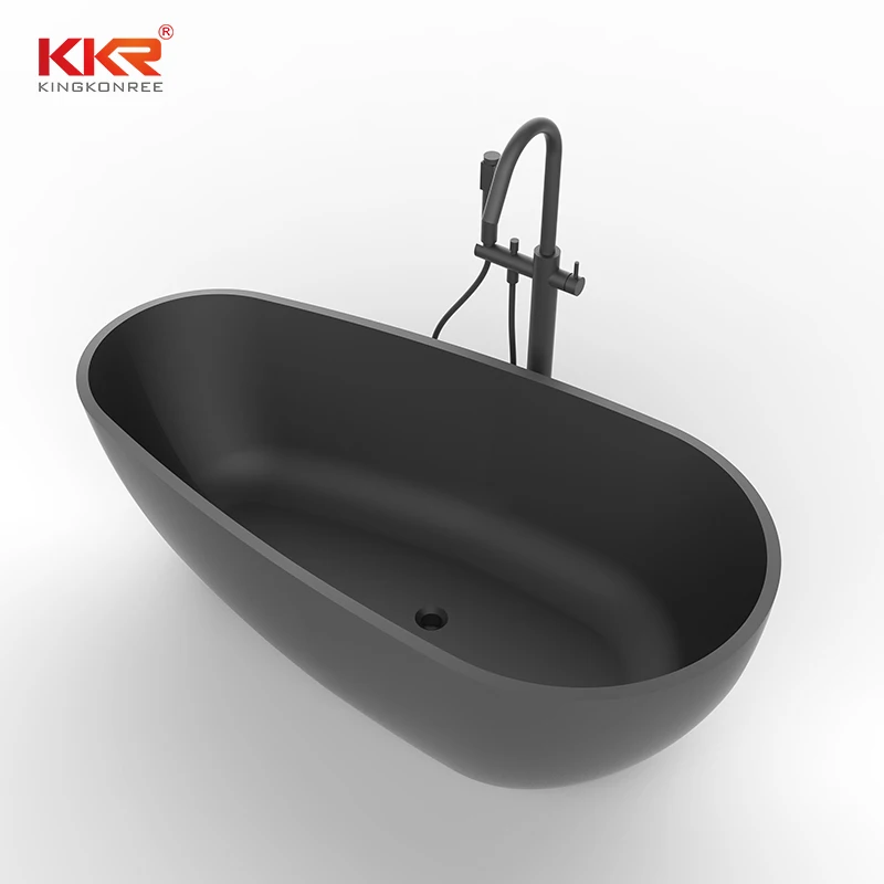 KKR Acrylic Solid Surface Stone Free Standing Bathtub Adults Tub in Apartment and Villa Bathroom