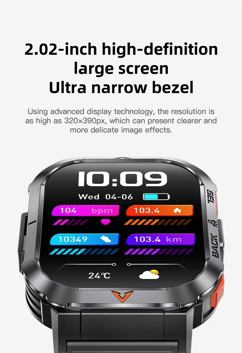 Relojes S50 Outdoor Sports Smart watch 2.02 inch screen BT Calling 3ATM Waterproof Large memory 400mAh large battery smartwatch