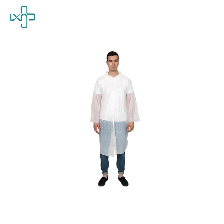 Одноразовое белое пальто для посетителей из полиэтилена без капюшона