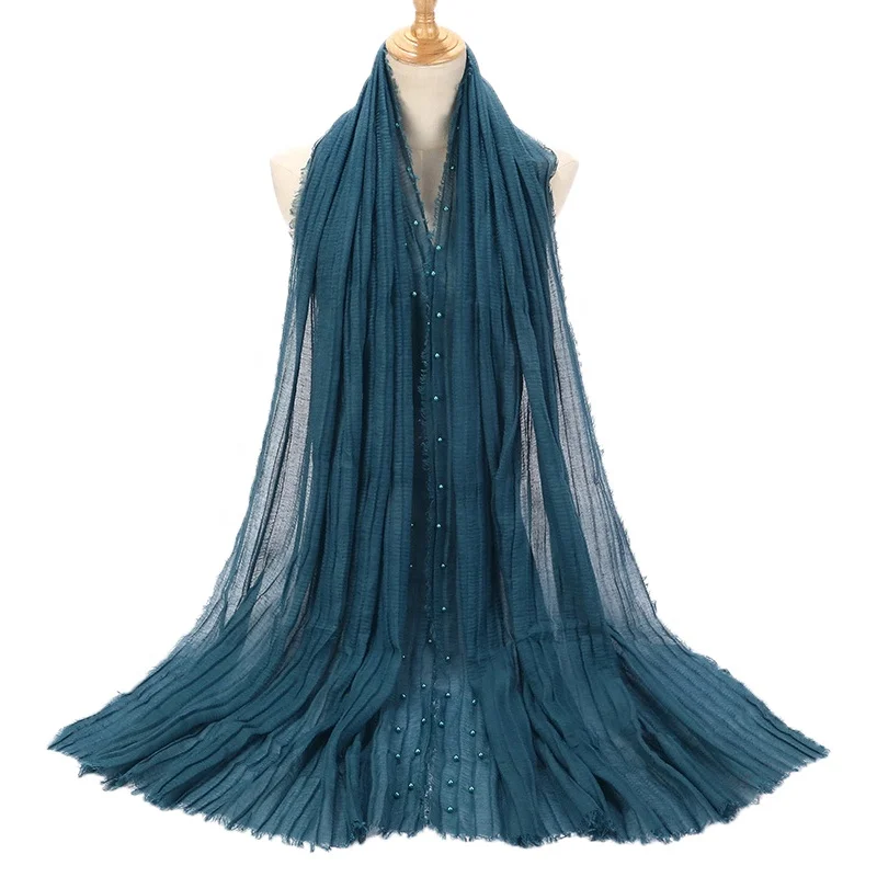 
Mixed Wholesale Stock 180*70cm Pure Color Cotton Wrinkle Pearl Hijab 