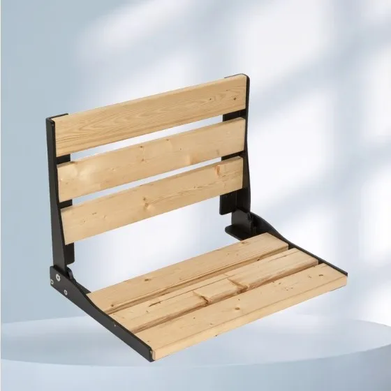 Modern U-Shaped Wall-Mounted Teak Stool Shower Seat and Folding Bench with Wooden Silhouette for Bathroom