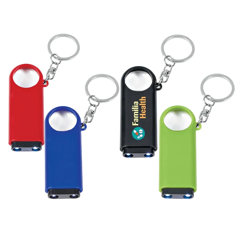 OEM Custom Magnifier and LED Light Key Chain For Promotion Gift