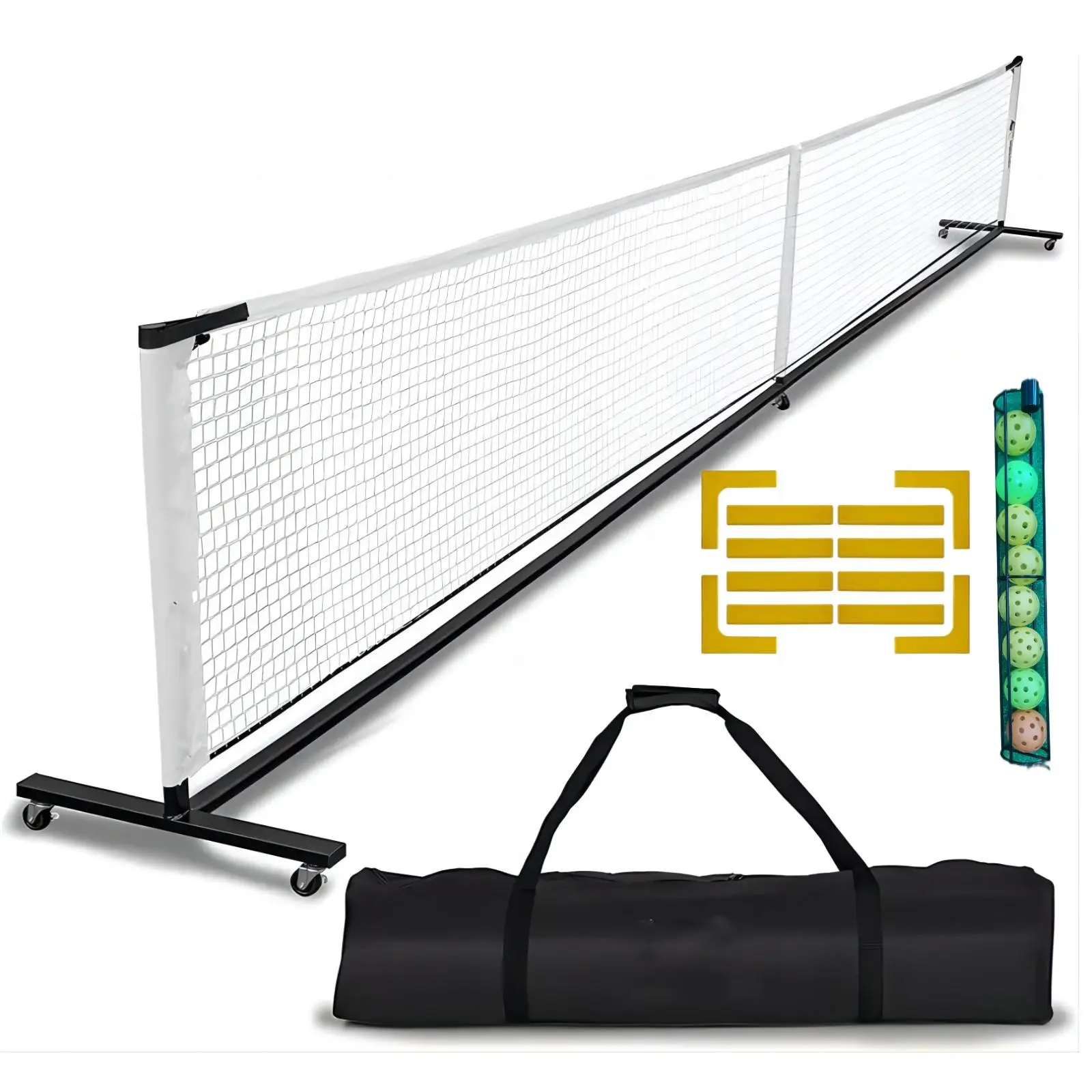 Pickleball Court Lines Markers + Net + Rack Custom Pickleball Complete Post And Net Pickleball Portable Net Set Kit With Wheels