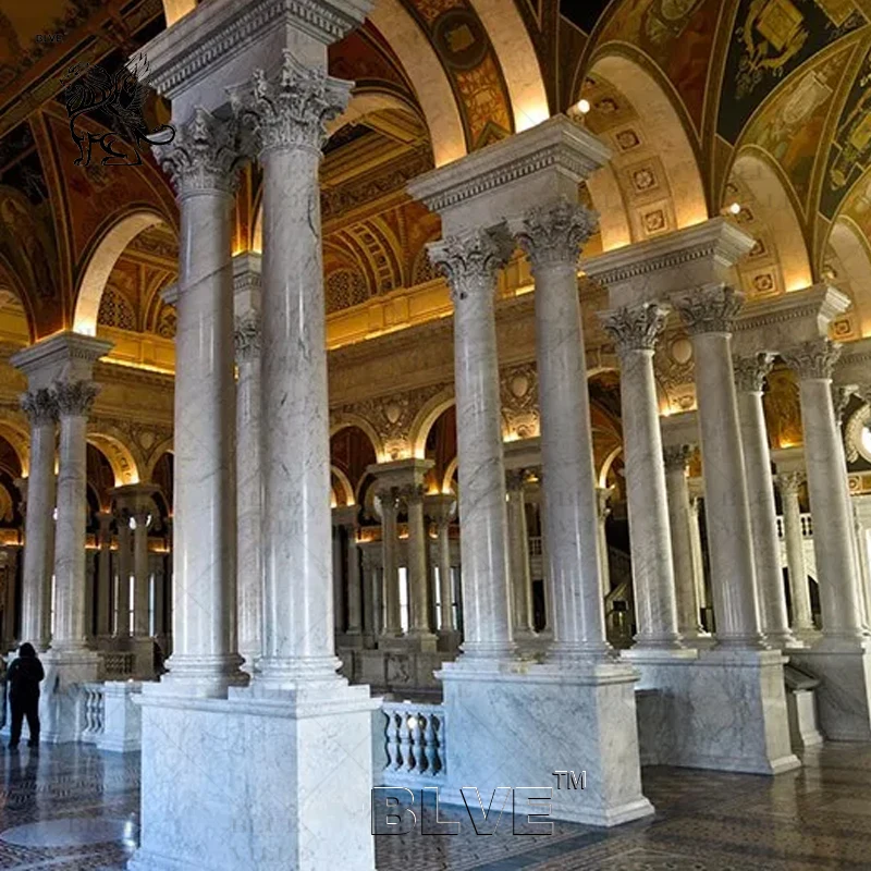 BLVE Western Style House Building Decorative Modern Design Natural Stone Circular Pillars Marble Roman Columns