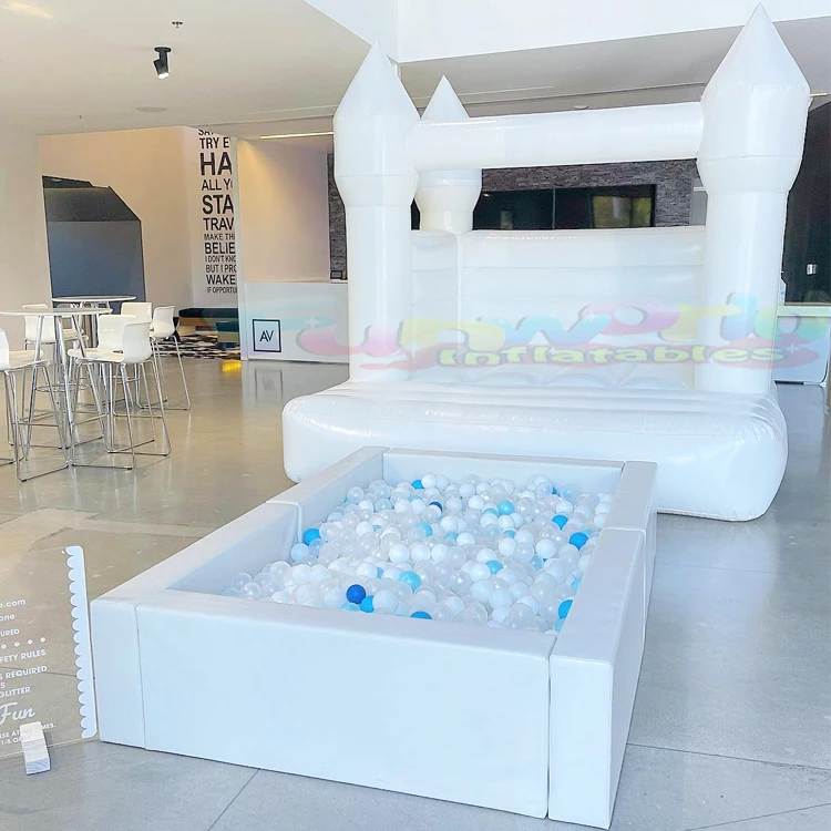 New design foldable soft play area for kids inflatable white bounce house with ball pit