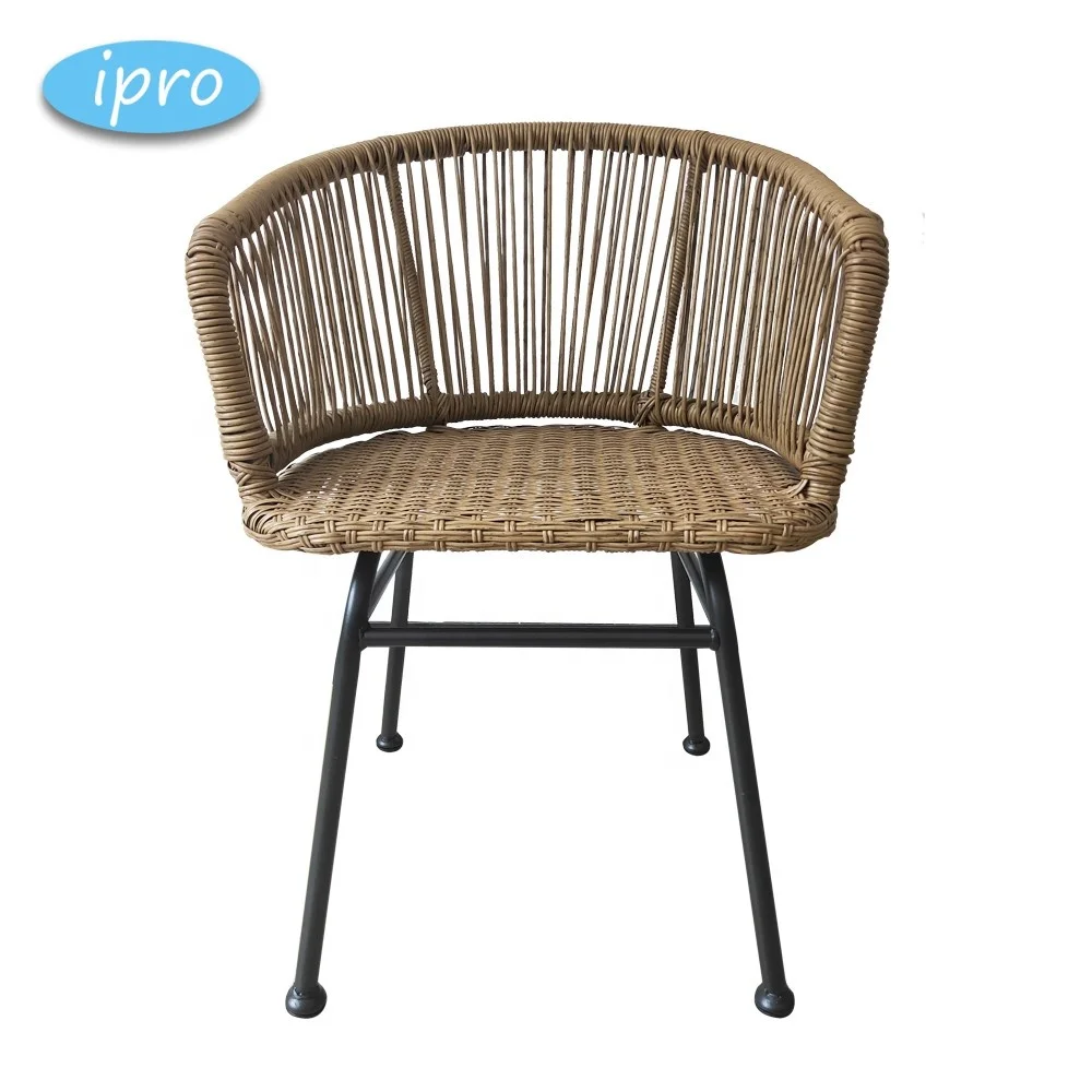 Beach Bar Wicker Rattan Metal Frame Hotel Room Restaurant Chair Dining Modern Armchair