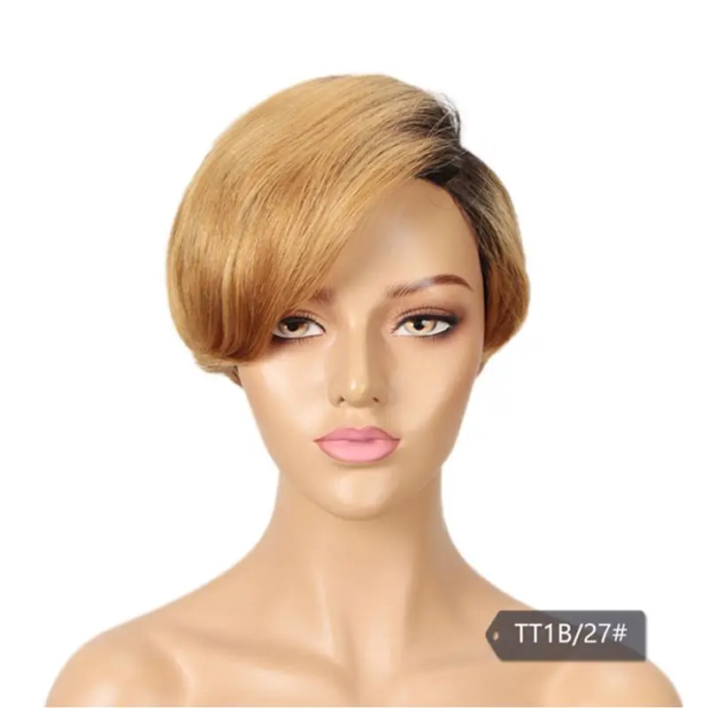 Hot Sale High Quality Human Pixie Cut Brazil Short Straight Lace Hair Wigs  African Wigs with Bangs for Women