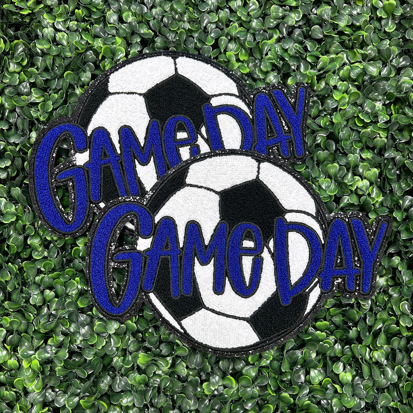 New Design Embroidery Soccer Game Day Glitter Chenille Letters Patches Iron On American Football Chenille Patches For Clothing