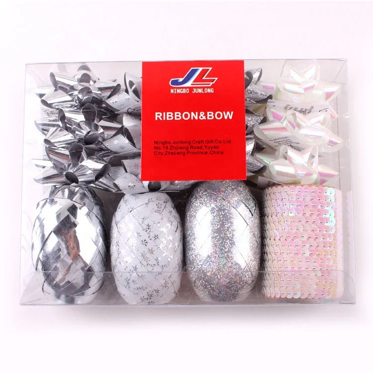 
Professional design christmas gift ribbon bow set with star bow and curling ribbon egg 