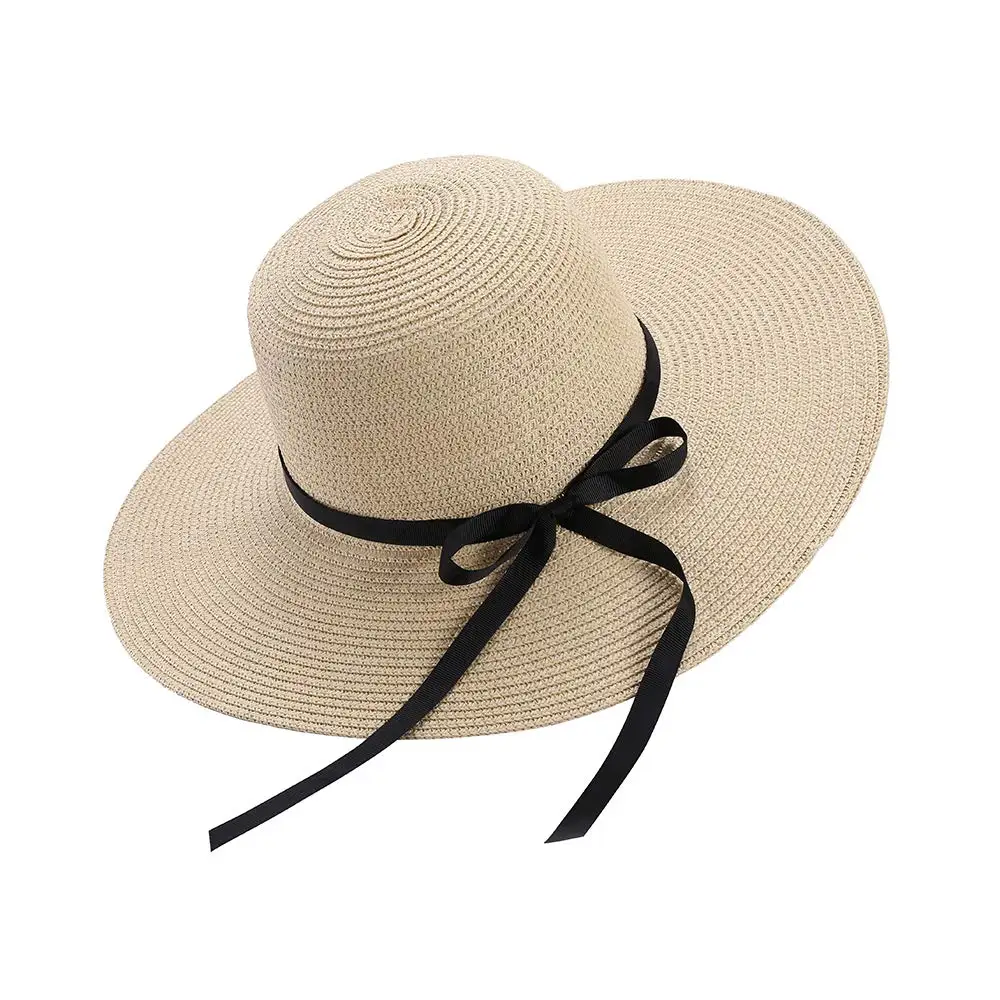 Шляпа женская Соломенная с бантом, элегантная пляжная Панама от солнца, с широкими полями, летняя
