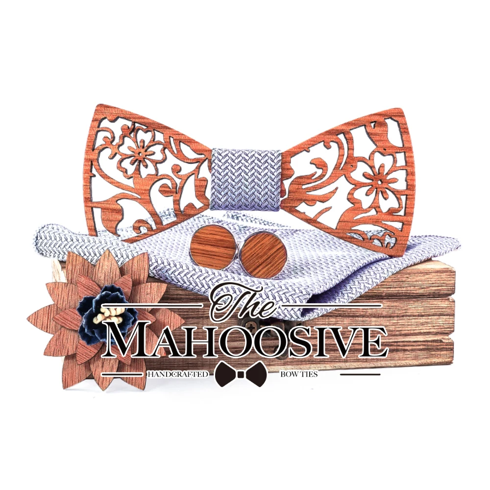 Fashion Wooden Bowtie Gentleman Bow Ties Handmade Silver grey Pattern Tie Party Butterfly Wooden Unique Tie for Man