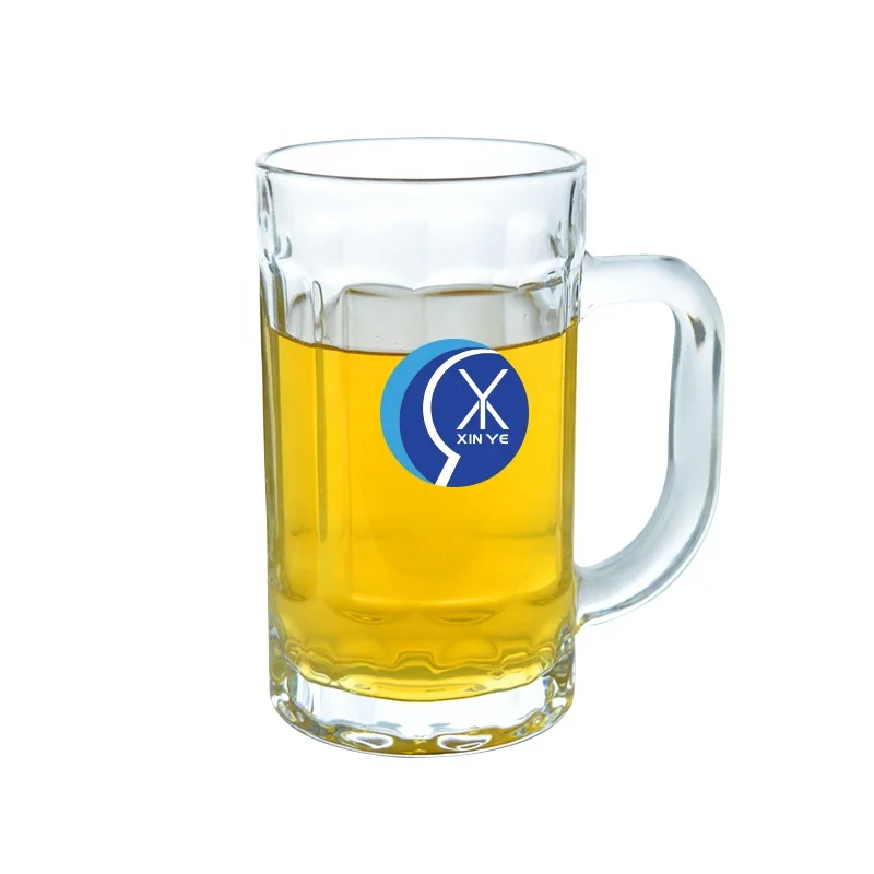 Personalised logo printed drinking glassware with handle 400ml custom beer mug glass