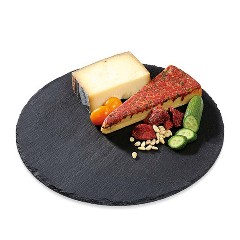 wholesale 30cm round black batural slate stone cheese serving tray plate large cheese board