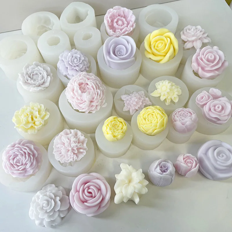 HY 3D Rose Blooming Flower Mold Silicone Austin Peony Rose Mold for Cake Soap Candle Wax Resin Casting Craft