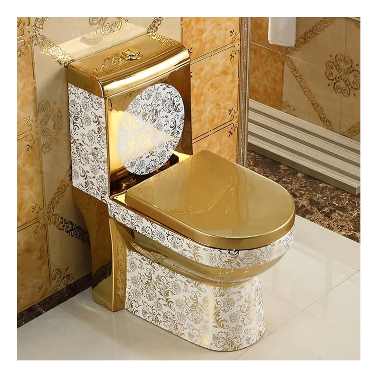 High Quality Sanitary Ware Gold Plated Inodoro One Piece Toilet Wc Ceramic Golden Toilet Bowl for Bathroom