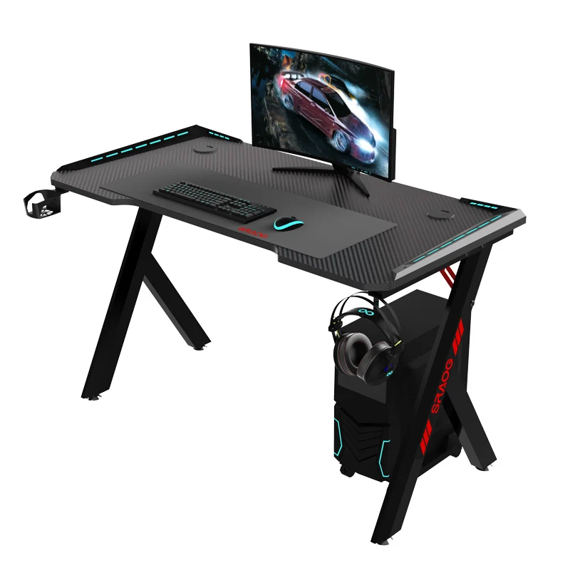 2021 Factory Direct Hot Sell  E-Sport Pc Desk Home Office Desk With LED Light R-Shape  Gaming desk