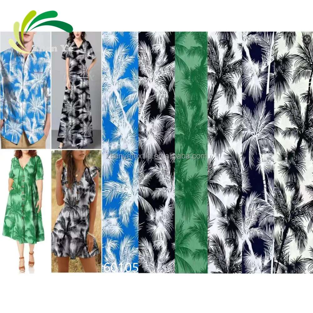 Tropical Design Somalia Palm Tree Print Viscose Rayon Dresses Shirt Fabric