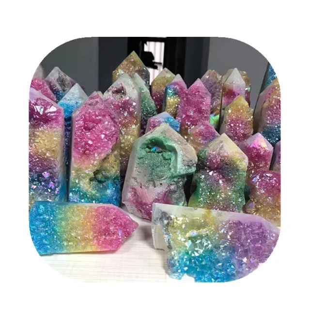 Wholesale semi-precious stone natural crystal big towers aura agate cluster wand points for decorations