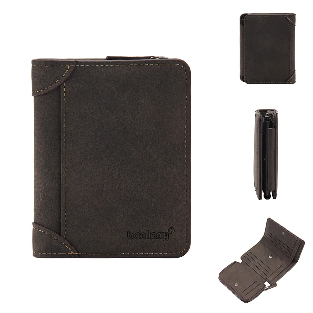 Wholesale PU Leather Men Wallet New Design Zipper Pocket Fashion Card Coin Holder Portable Men Short Mutli-Card Wallet