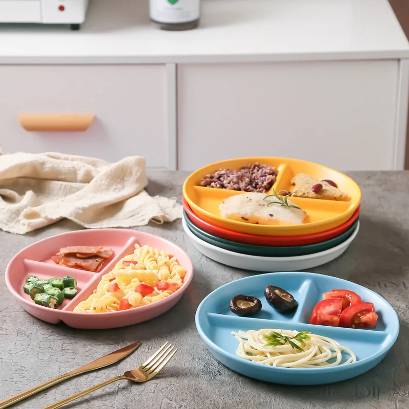 Round 3 Divided Compartment Ceramic Porcelain Snack Dish Plate Modern China for Restaurant Party Factory Cheap Price 8 Inch 2 Pc