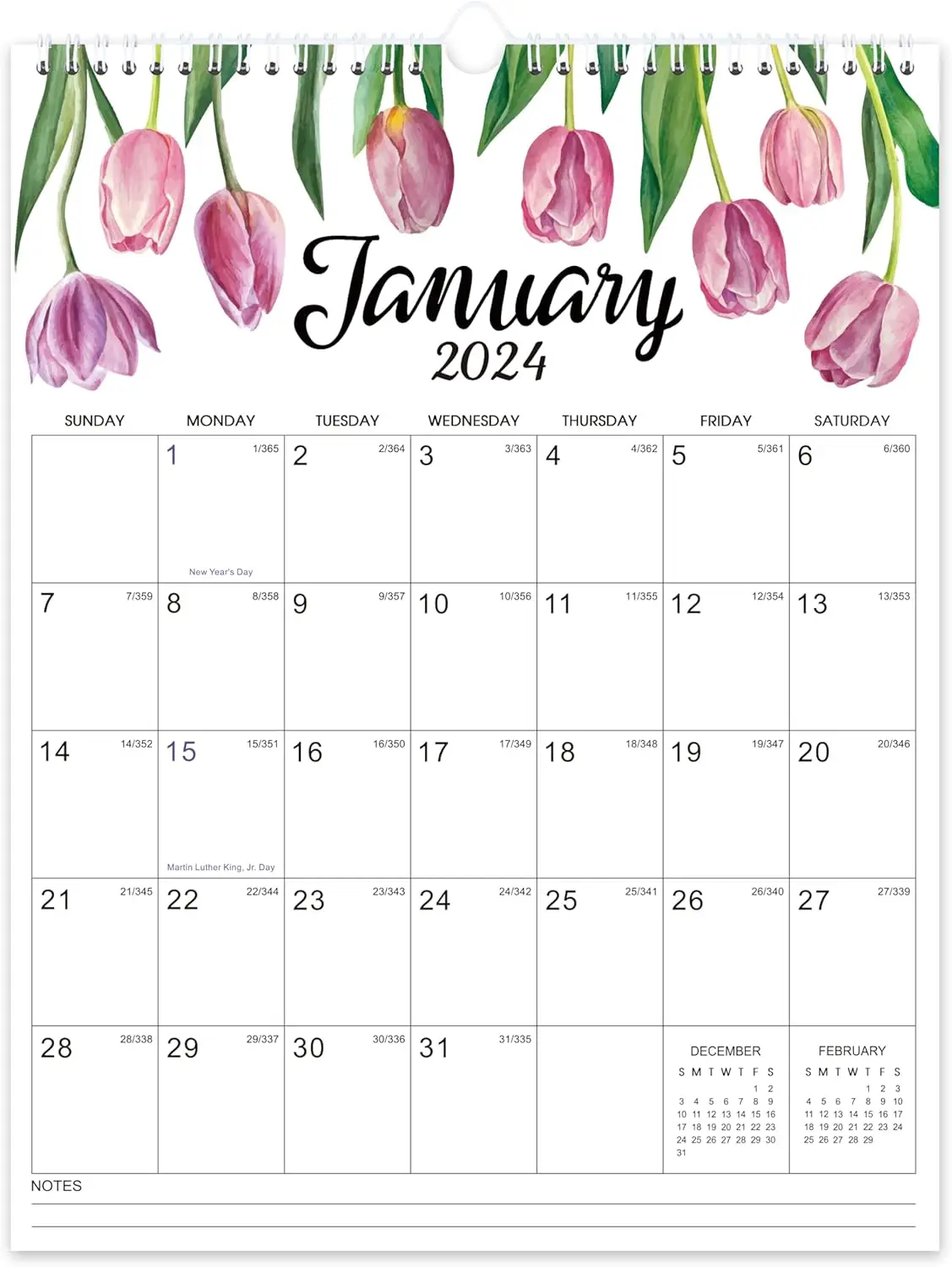 2024 Wall Calendar - Calendar from Jan 2024 - Dec 2024,2024 Calendar Monthly Planner with Julian Date, Strong