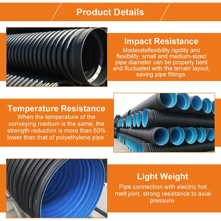 Большой Dn600 черный Hdpe 10 футов Диаметр пластиковая дренажная труба цены 18 12 дюймов гофрированная от производителя