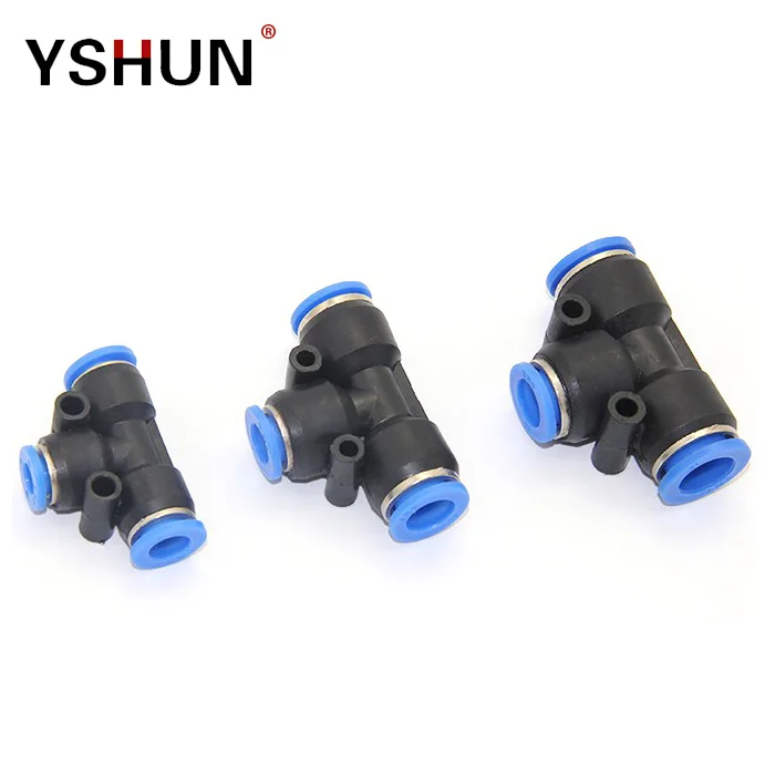 YSHUN PE PT Series Quick joint Tee T Union вставной пневматический Фиттинг для подключения полиуретановой трубки