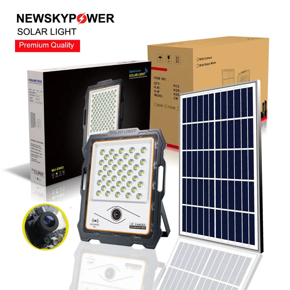 High Efficiency Super Bright Outdoor Lighting Aluminum MJ-DW903 solar flood light with cctv camera for Garden Courtyard home