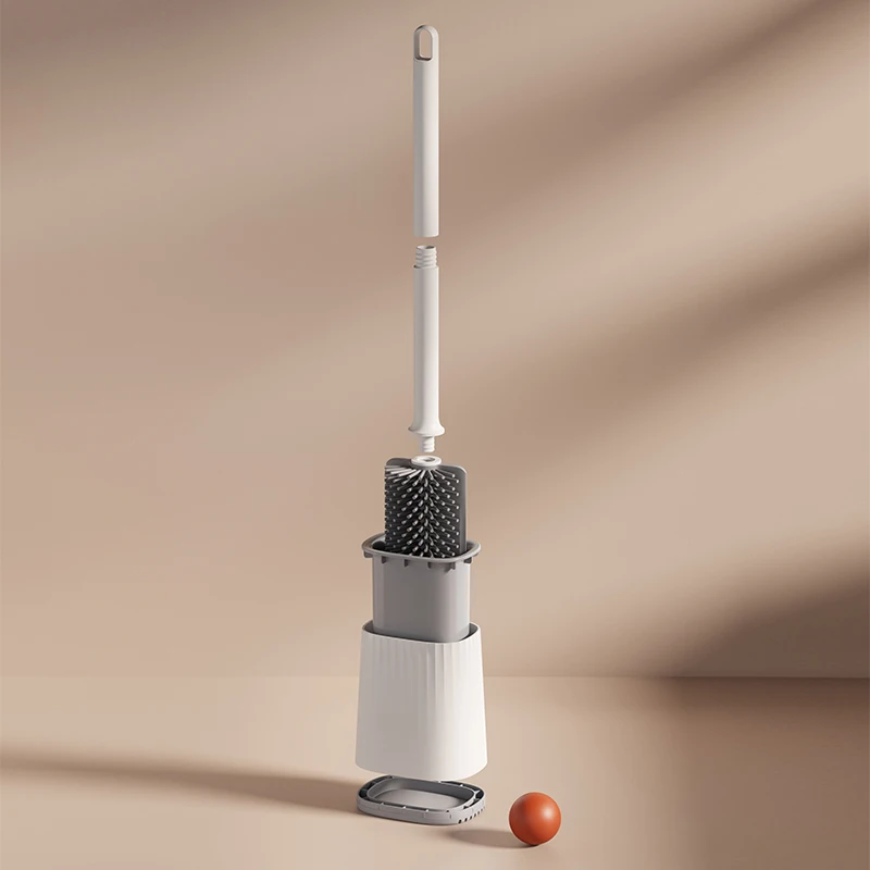 Sanga Head Factories 3 in 1 Long Handle Wall Mounted Plastic Bathroom Cleaning Drip Free Toilet Brush with Holder Stand