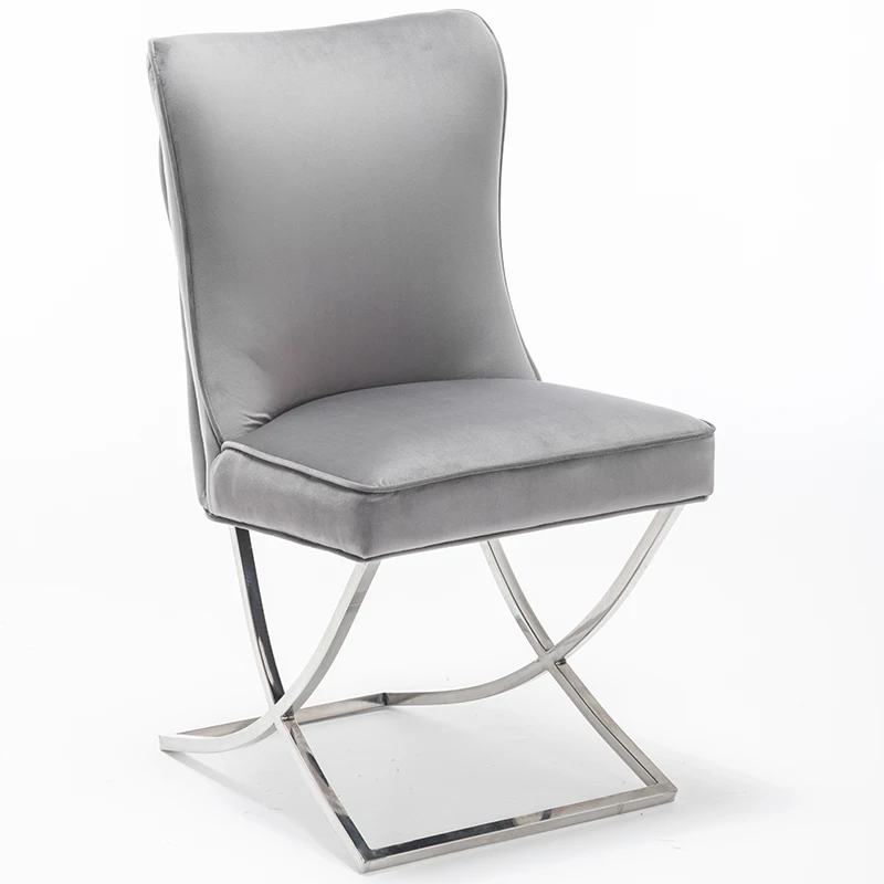 
Dark grey velvet dining chair cross leg 
