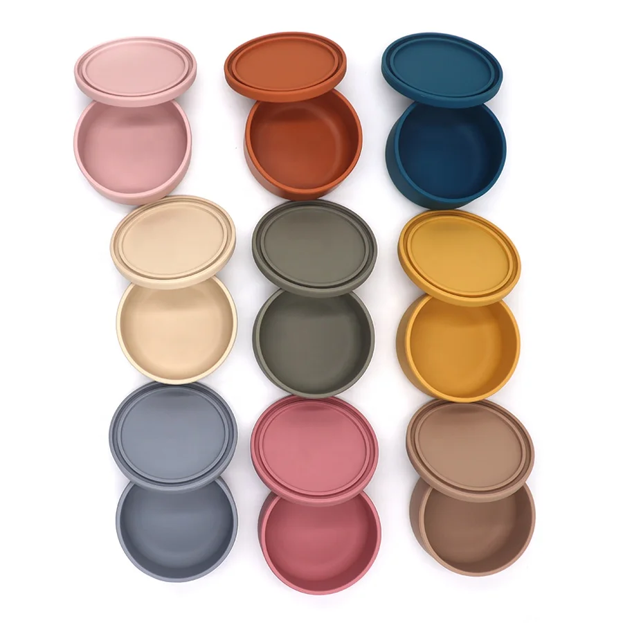 BPA free Food grade Portable leakproof silicone lunch bowls with lid for baby kids toddler silicone lunch container with lids