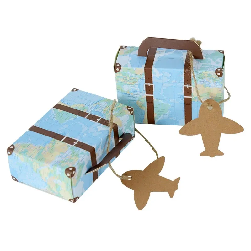 AMZ Hot Sale Mini Suitcase Candy Box Travel Map Classic Theme Gift Box Compass Pendant For Wedding Birthday Small Gift Packaging