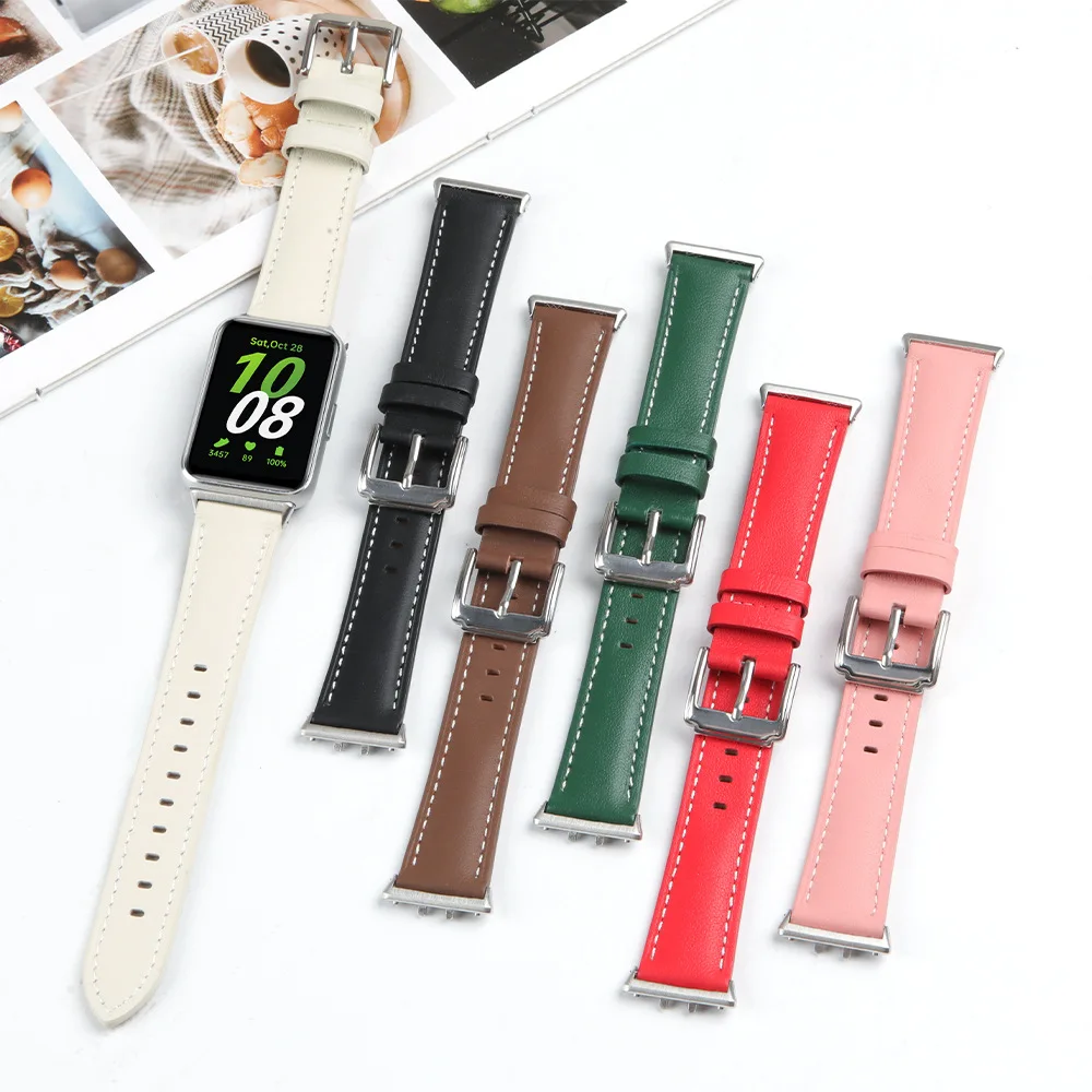 Luxury Leather Watch Strap For Samsung Galaxy Fit3 Watch Band Bracelet 18mm Metal Connector