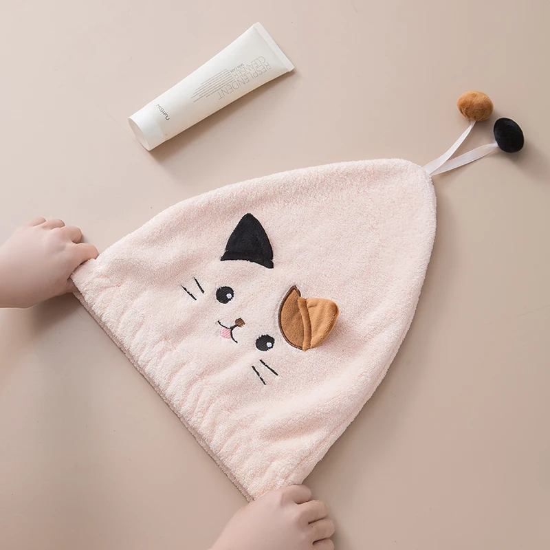 Bilov Japan Style Dry Hair Cap Cartoon Cat Elastic Bath Shower Cap Super Absorbent Microfiber Hair Drying Towel