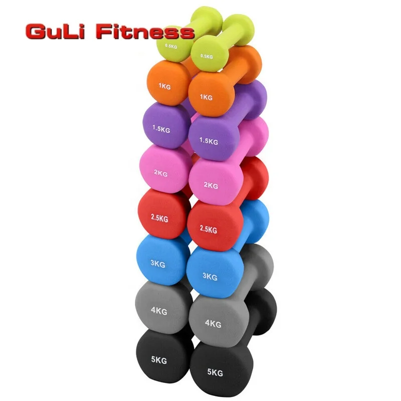 Custom Logo Neoprene Dumbbell Cast Iron Hand Weights Hex Dumbbell Set 5KG 10KG Color Rubber Hexagon Neoprene Dumbbell