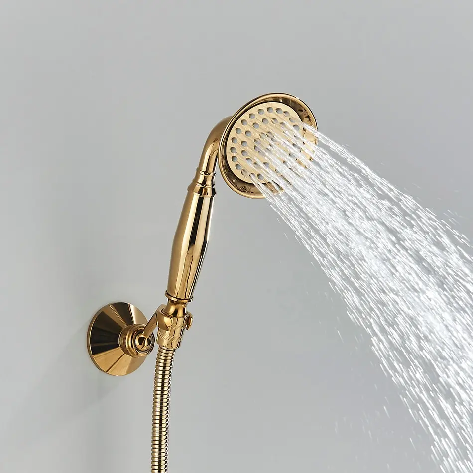 Luxury Golden Bathroom Swan Bathtub Faucet Wall Mounted Cold Hot Water Bath Shower Mixer Tap Brass Handshower Crystal handwheel