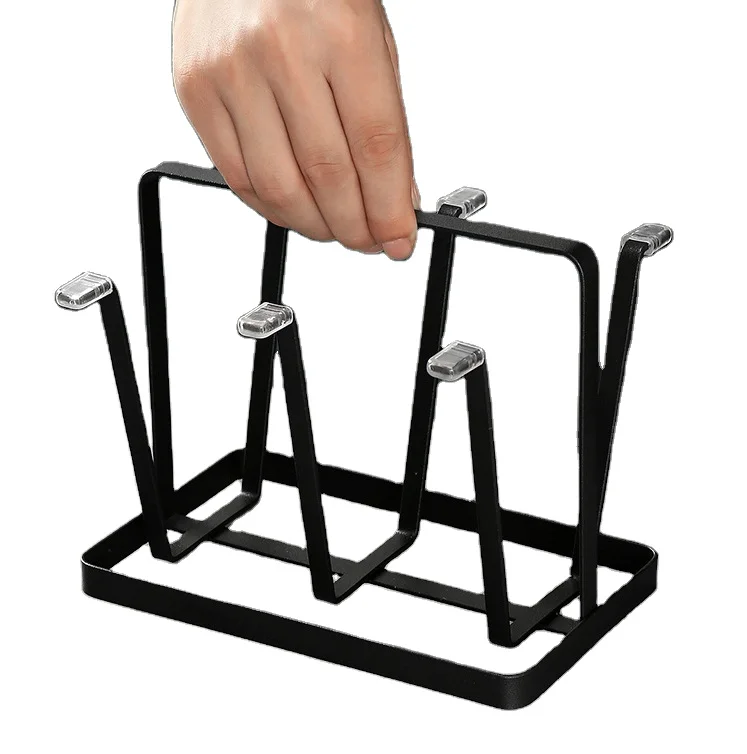 White Black Portable Mug Organizer Bottle Drying Holder Tree 6 Glass Cups Holder Non-Slip Metal Kitchen Rack